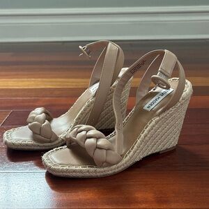 Steve Madden Leather Beige Braided Wedge Sandals